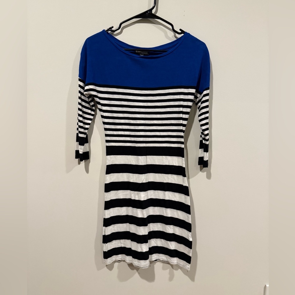Express Women’s Blue,Black and White Striped Long Sleeve Mini Dress size XS/TP
